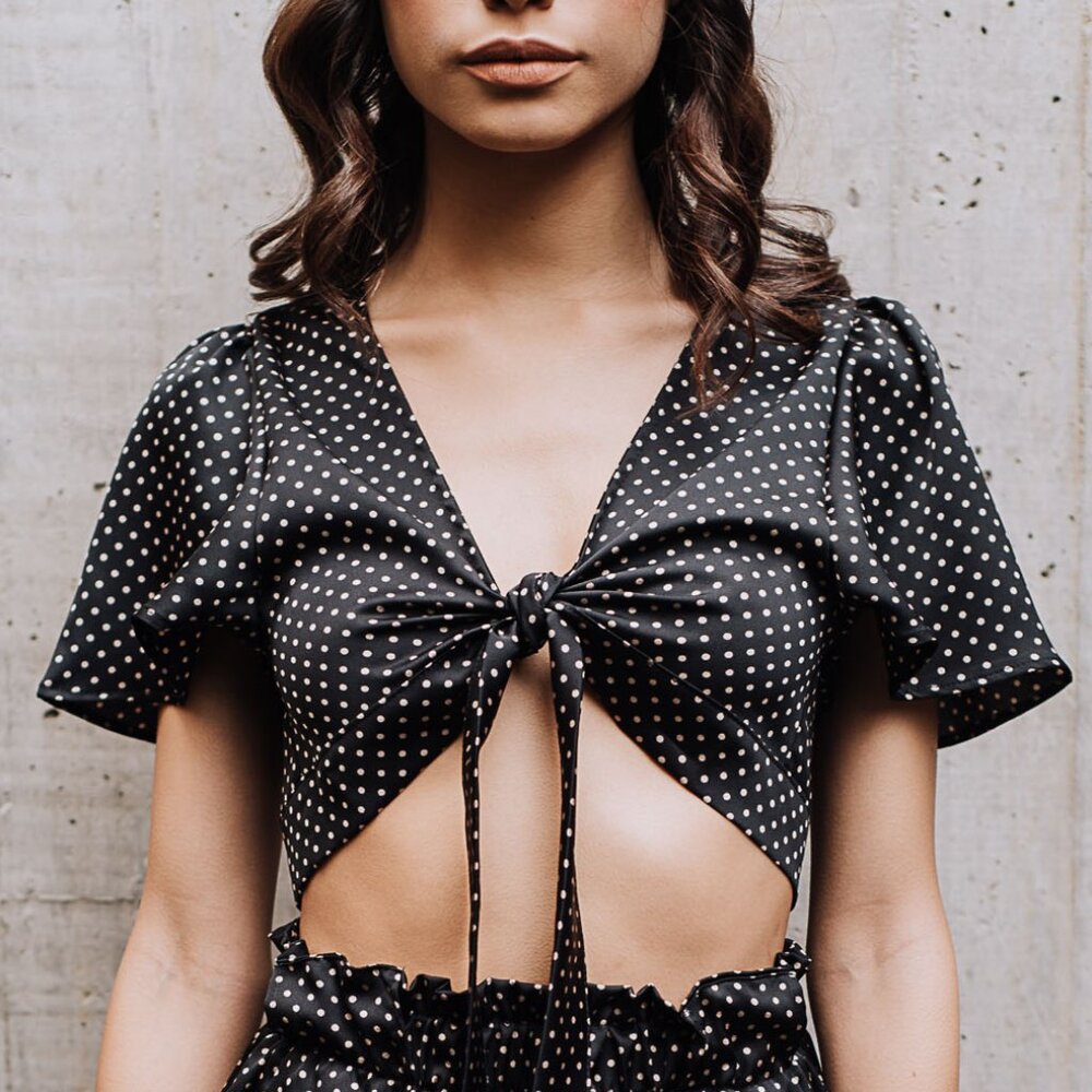 Maison Revolt Satin Polka Dot Crop Top - Size L